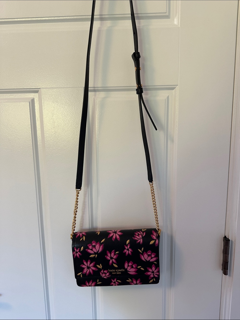 kate spade Black Crossbody Bag with Pink Floral Print